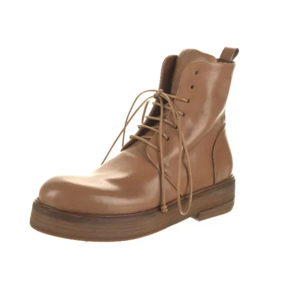 MARSÈLL camel lace-up leather combat boots platform sole 8 - Picture 1 of 4